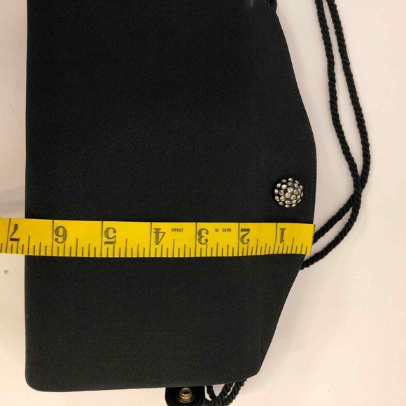 Womens Black Clutch Bag Purse With Rope Straps - Picture 8 of 9